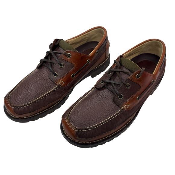 L.L. Bean Allagash Bison Leather Oxford Boat Deck Moc Toe Shoes Men’s Size 8.5 M - Picture 1 of 11